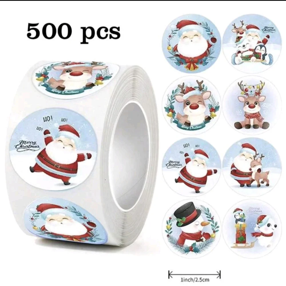 Christmas Santa and Reindeer Sticker Roll